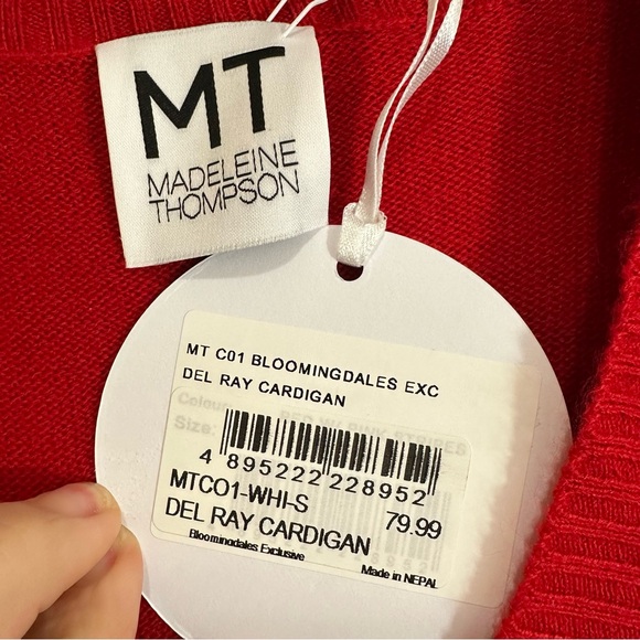 Madeleine Thompson Womens Button Del Ray Cardigan Sweater Red & Pink Striped SML - Picture 2 of 4